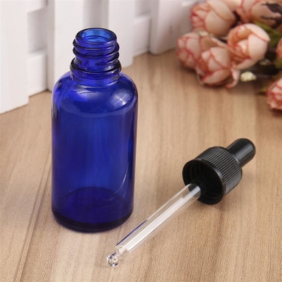 LinDeer 30ml Botol Penetes Kaca Biru Dengan Tutup Plastik Hitam