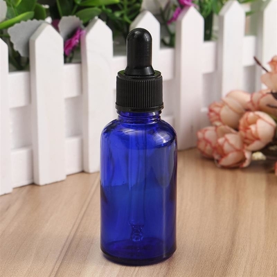LinDeer 30ml Botol Penetes Kaca Biru Dengan Tutup Plastik Hitam