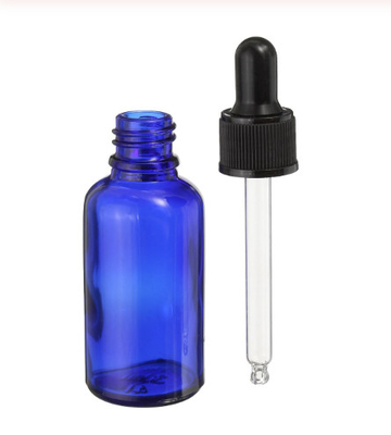 LinDeer 30ml Botol Penetes Kaca Biru Dengan Tutup Plastik Hitam